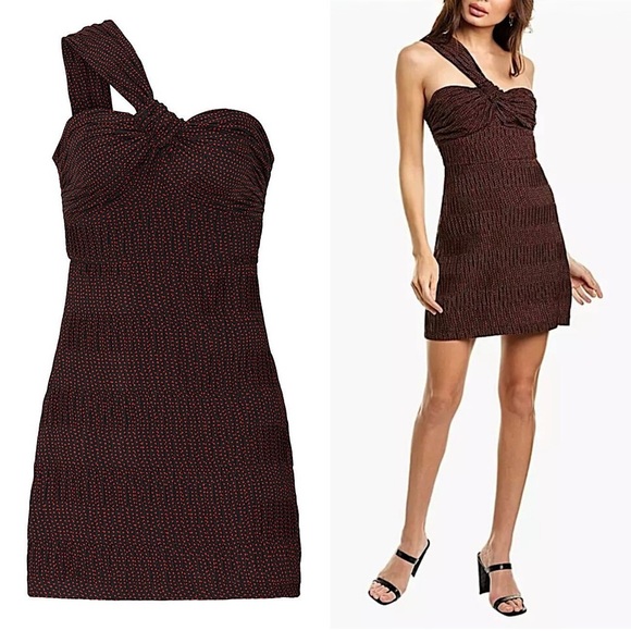 ALEXIS Pleated Heart Print Sleeveless Ruched Sweetheart Neck 1 Shoulder Dress M - Picture 5 of 5